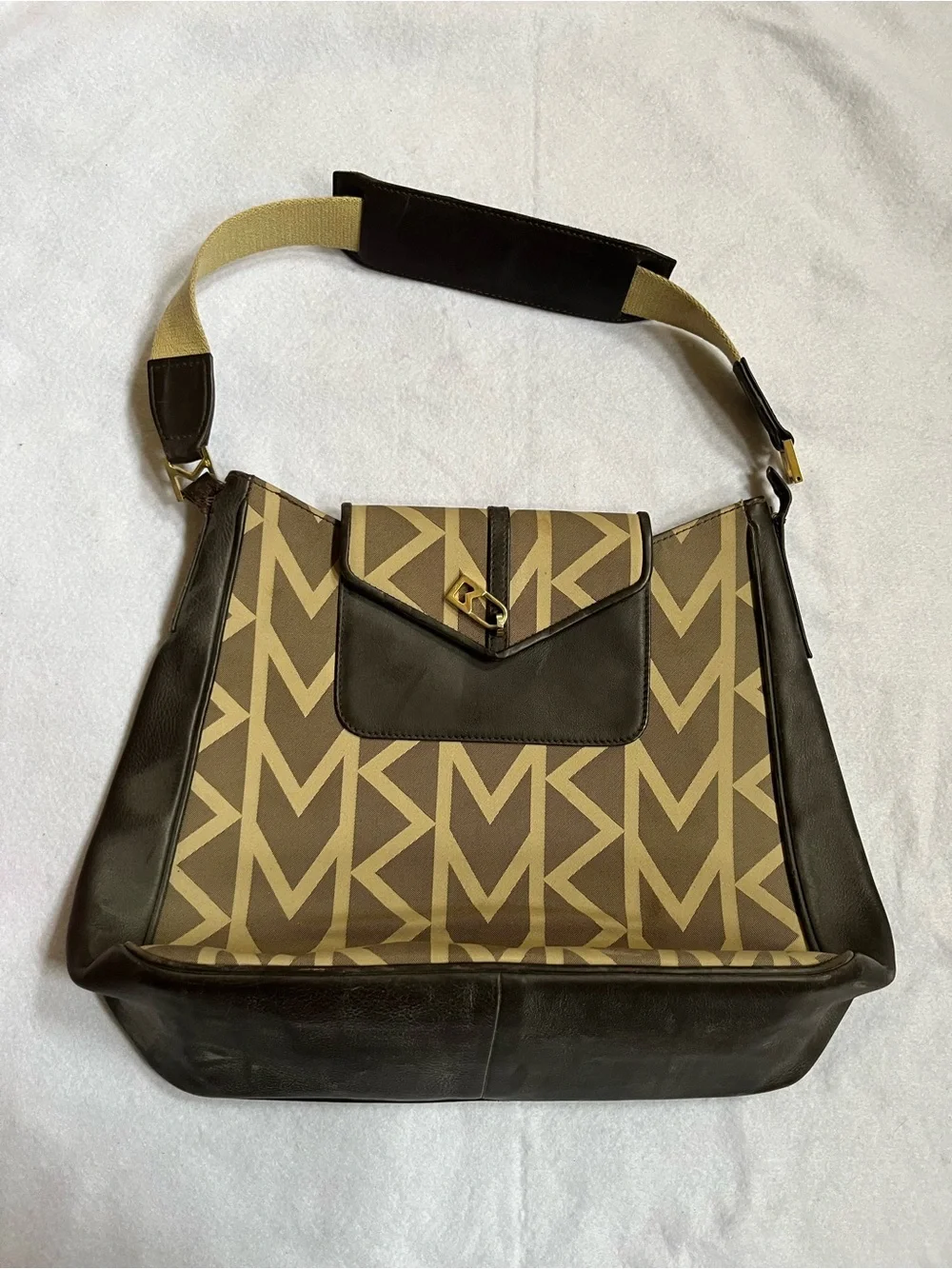 Vintage Michael Kors Brown & Tan MK Logo Messenger Bag